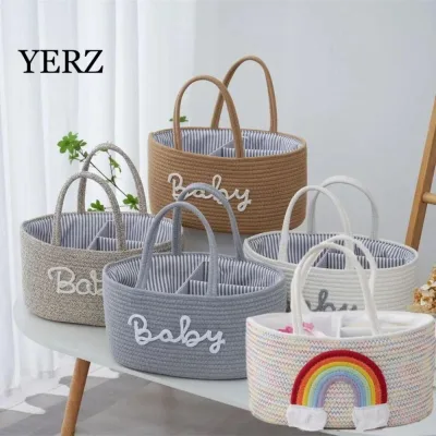 YERZ Túi Mẹ, Túi Bảo Quản Tã Ngăn Đa Năng, Giỏ Sắp Xếp Tã Di Động Dây Cotton Lớn Hộp Tã Cho Bé Bình Ăn