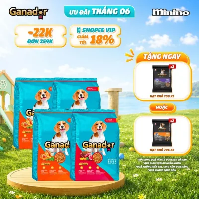 Combo mix: 2 túi Thức ăn hạt Ganador cho chó vị Gà nướng 400g & 2 túi Thức ăn hạt Ganador cho chó vị Bò nướng 400g