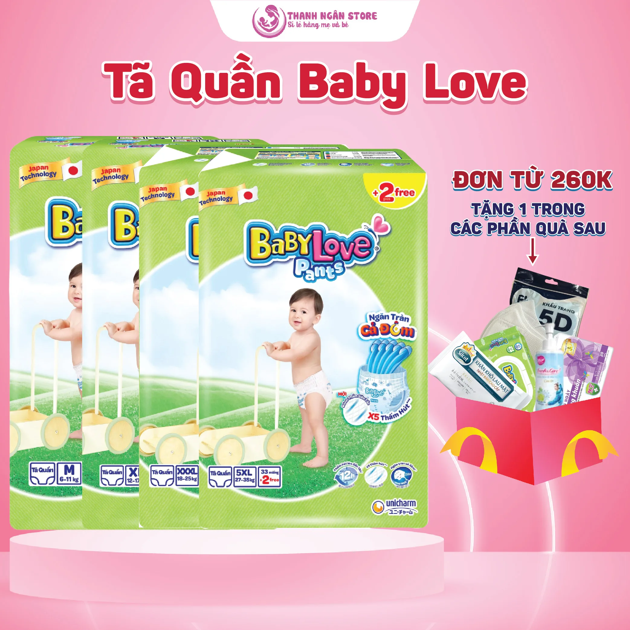 Tã Quần BabyLove Mềm Mại Thoáng Khí Thấm Hút Vượt Trội Size Từ 6 Kg Đến 30 Kg  - Kho Bỉm Thanh Ngân