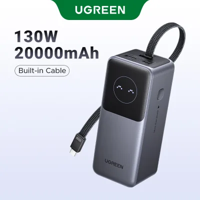 Ugreen 20000Mah 130W Built-In Cable Portable Power Bank High Power Fast Charging Laptop Tablet Powerbank for Dell Lenovo MacBook Space Gray