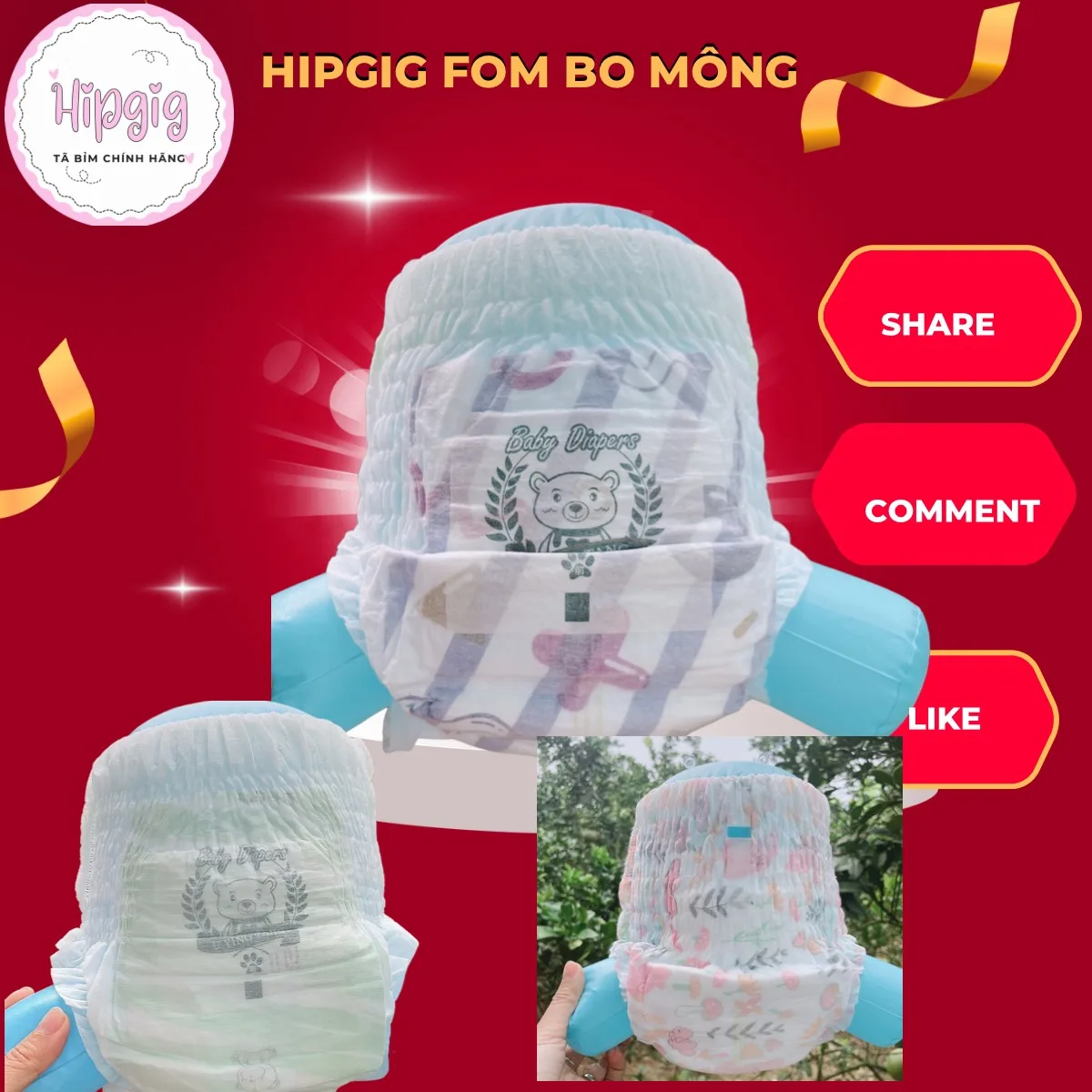 Tã bỉm quần Hipgig fom bo dẹp, thấm tốt Baby M100 L100 XL100 XXL100, cho kiểm tra hàng trước khi nhận, bỉm mềm.