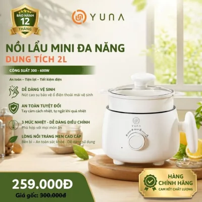 Nồi Điện Mini YUNA Đa Năng 2.0L Chống Dính Tiện Lợi Cho Sinh Viên Dân Văn Phòng Và Gia Đình Nấu Mì