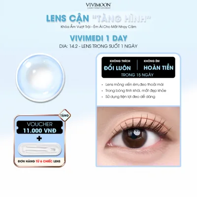 VIVIMOON lens cận khóa ẩm 1 ngày với lớp phủ MPC cao cấp, kính áp tròng Vivimedi trong suốt tự nhiên không giãn