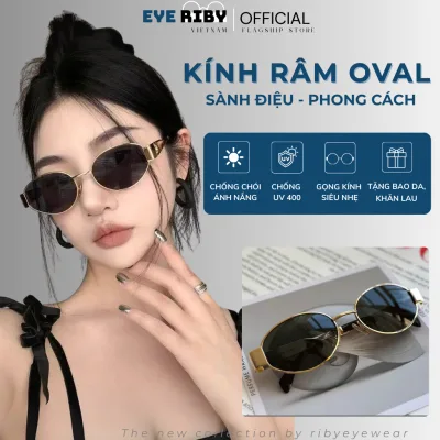 Kính Râm Oval Nhỏ Thời Trang Retro Đi Biển EYERIBY Kính Mát Gọng Kim Loại Vàng Lisa Style Unisex Che Nắng Siêu Đẹp R9