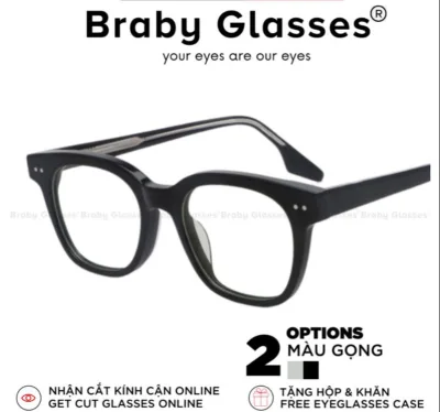 Gọng kính cận mắt vuông nam nữ Braby Glasses chất liệu nhựa dẻo cao cấp đơn giản và trẻ trυng sang trọng (MK120)