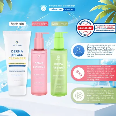 Gel rửa mặt cho da dầu, nhạy cảm, da hỗn hợp Actidem Derma pH/Sensitive/Purifying Gel Cleanser 30/150/200ml