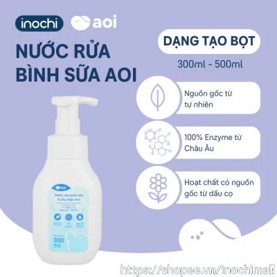 Nước rửa bình sữa Aoi 300-500ml nguồn gốc tự nhiên từ dầu cọ, an toàn, Enzym nhập khẩu từ Châu Âu