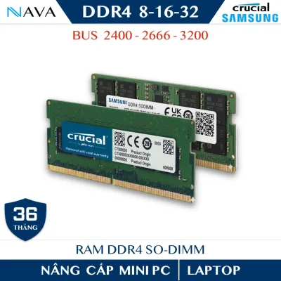 RAM Laptop DDR4 8GB 16GB 32GB 2400 3200 - Samsung, Hynix, Crucial SODIMM Mini PC BH 3 Năm