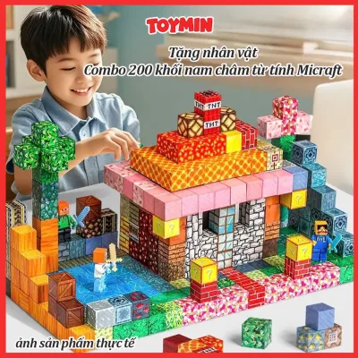 Bộ đồ chơi trẻ em lắp ghép Combo 200 khối nam châm từ tính Micraft xây dựng cho bé JMA000-1