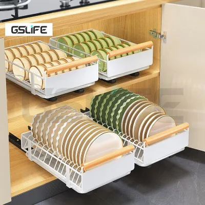 Gslife Kệ Để Đồ Tủ Bếp Đa Năng, Kệ Bát Đĩa Có Ray Trượt,Sơn Tĩnh Điện