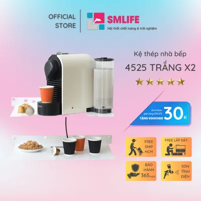 Kệ nhà bếp treo tường 4525 (Set 2) - Kệ treo tường bằng thép dày 1,6mm - Sơn tĩnh điện màu Trắng/ Đen hiện đại - Tặng kèm bộ ốc vít và đầu bịt ốc
