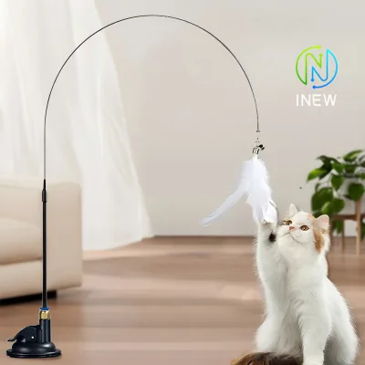 Đồ chơi cho mèo Cốc hút mạnh mẽ trêu chọc Cat Stick Dây thép Chuông lông vũ Đồ chơi cho mèo Tự vui vẻ Giảm bớt sự nhàm chán Đồ dùng cho thú cưng chống cắn