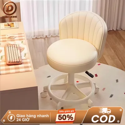 Ghế Trang Điểm Xoay 360 độ Có bánh xe Tựa lưng êm ái Màu kem Decor phòng ngủ 𝘋𝘖𝘋𝘖