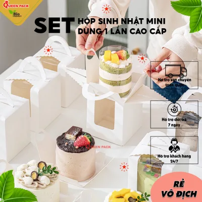 Hộp Bánh Sinh Nhật Mini Kèm Đế Bánh Và Quai Xách Đựng Mouse, Cupcake Nhiều Màu Sắc Dày Dặn