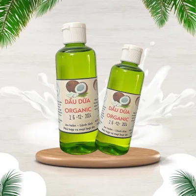 Pure Organic Heat-Pressed Coconut Oil with a Light Scent for Skin Care, Hair and Lip Care, and Massage.