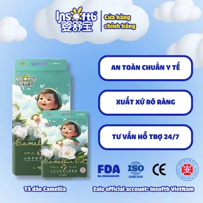 Tã bỉm dán cao cấp CAMELLIA tinh chất Hoa Sơn Trà SỢI 2D SIÊU MỎNG CHỈ 0.9mm có đệm thoáng khí 3D Nano