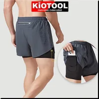 Quần chạy bộ nam Kiotool 2 lớp thoáng khí, thấm hút mồ hôi và khô nhanh, thoải mái vận động