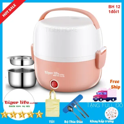 Hộp Cơm Hâm Nóng, Nấu cơm Inox 2 - 3 Tầng, Hộp cơm Cắm điện Tigerlife HC3 Tặng Túi, Thìa, Đũa Full đồ bh 1 đổi 1