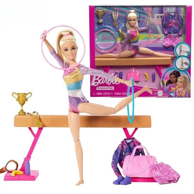 Gốc Barbie thể dục búp bê thể thao Playset tóc vàng lật hành động khớp đồ chơi cho cô gái cân bằng chùm nóng lên bộ phận phụ kiện