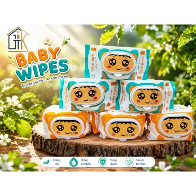 Thùng 10 Gói Khăn Giấy Ướt Baby Wipes - Ít Nước, Không Mùi, Vải bi dày, Không xù lông