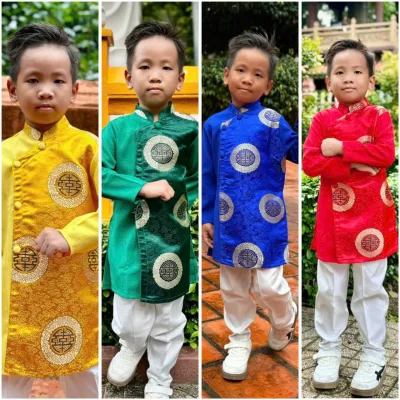Áo Dài Trẻ Em # Áo Dài Lụa Gấm Đồng Tiền Cho Bé # Quần Áo Bé Trai