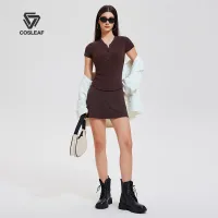 Cosleaf Pickleball Tennis Sports T-Shirt with Skirt with Protective Pants and Inner Pockets, 4-Way Stretch Slim Fit Design