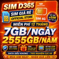 Sim 4G Trọn Gói 1 Năm Miễn Phí 7GB/Ngày Tốc Độ Cao - Sim 4G Vietnamobile Miễn Phí 12 Tháng Giá Rẻ