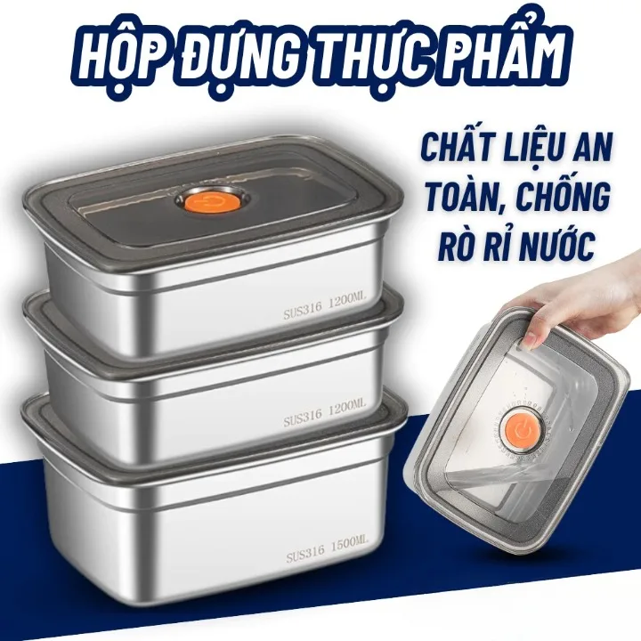Hộp Đựng Thực Phẩm Cao Cấp - Hộp Inox 304 Đựng Thức Ăn Có Nắp Đậy Kín Chống Rò Rỉ