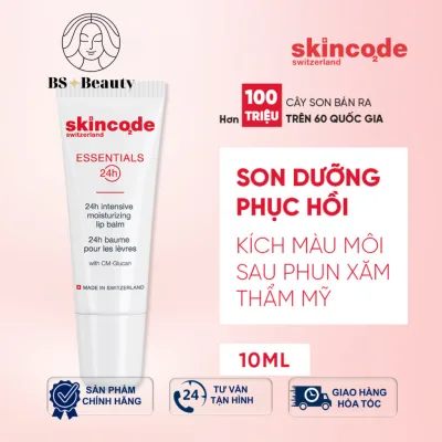 Son Skincode dưỡng ẩm phục hồi, kích màu môi sau phun xăm thẩm mỹ Thụy Sĩ 24h Intensive Moisturizing Lip Balm 10ml
