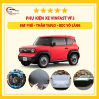 Bộ phụ kiện xe điện vinfast vf3 cao cấp: bạt phủ, bọc vô lăng, thảm taplo, gối tựa, gạt mưa đầy đủ tiện ích