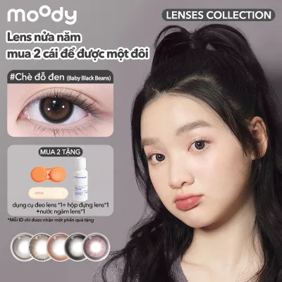 Kính áp tròng 6 tháng moody màu Chè đỗ đen nâu/đen tự nhiên, có độ cận 0-7, độ giãn tròng 14.0 – 14.5mm