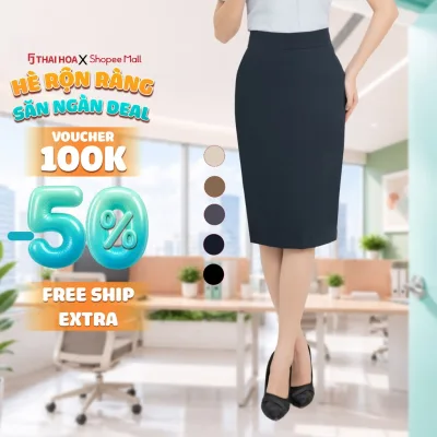 Chân váy nữ 239 chất liệu gỗ sồi dáng bút chì túi đồng hồ nhiều màu Thái Hòa