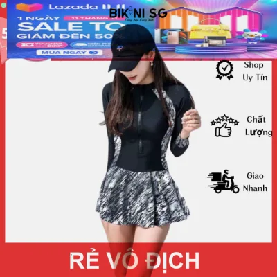 Đồ bơi nữ dây kéo váy tay dài mẫu mới đi bơi du lịch biển áo tắm bikini SG
