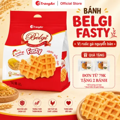 Bánh trứng sữa sợi gà Belgi Fasty Tràng An 30% SỢI GÀ thơm ngon dinh dưỡng 6 gói/túi, 12 túi/thùng| Tràng An Official