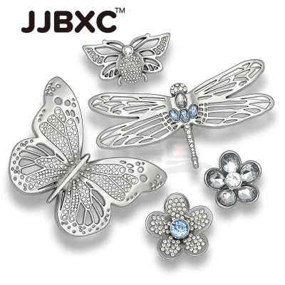 JJBXC CHARM Kim Loại Khóa Giày Đeo Chéo Trang Sức Hợp Kim Bạc Bướm Chuồn Ong Hoa DIY Giày Thời Trang Phụ Kiện