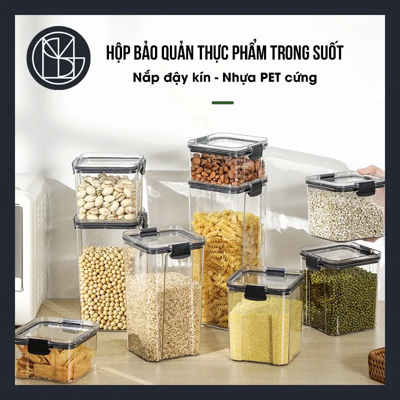 Hộp Đựng Đồ Khô, Hộp Đựng Ngũ Cốc, thực phẩm, thiết kế trong suốt, nắp kín cao cấp