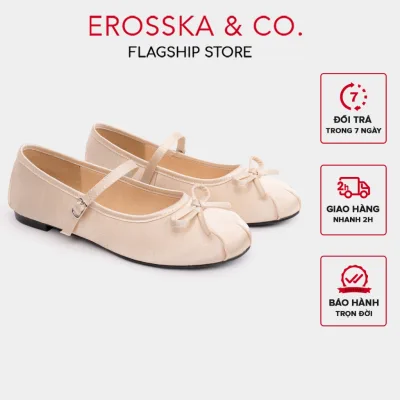 Giày balletcore quai ngang mũi nhăn, phối nơ kiểu dáng basic cao 1cm màu kem - EL118