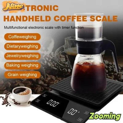 Cân nhà bếp ZOOMING, có hẹn giờ Cân điện tử 3Kg / 0.1G, Màn hình LCD nóng Độ chính xác cao Đổ trên quy mô Espresso nhỏ giọt Nhà bếp gia đình