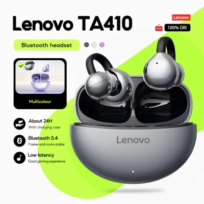 Tai nghe Lenovo TA410 Tai nghe không dây TWS Loại kẹp tai Tai nghe Bluetooth 5.4 Điều khiển cảm ứng Tuổi thọ pin dài có Mic