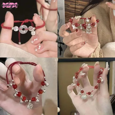 🍭Candy🍭Thời Trang Nữ Trang Sức Dệt Bướm Chuông Hoa Dây Đỏ Đôi Có Thể Điều Chỉnh Vòng Tay