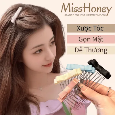 Set 2 Xược Tóc Đính Nơ Tạo Độ Bồng Cho Nữ, Lược Cài Tóc Nơ Phong Cách Tiểu Thư