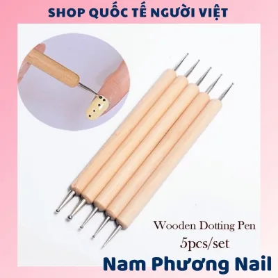 Set 5 bút chấm bi hai đầu cán gỗ dùng vẽ nail trang trí móng tay nghệ thuật C-57 🌸 Nam Phương Nail 🌸