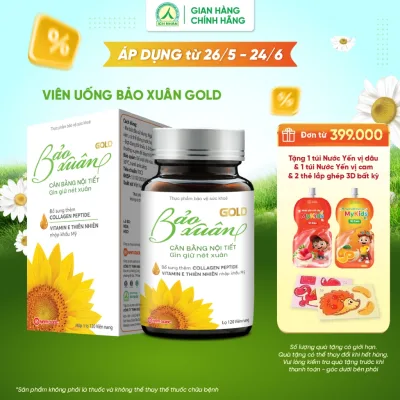 Viên uống Bảo Xuân Gold hỗ trợ cân bằng nội tiết tố nữ, giảm khô hạn, làm đẹp da - Lọ 120 viên