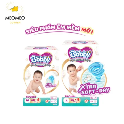 Tã Quần Bobby Premium SOFT bảo vệ êm ái khô thoáng đủ size M60/L56/XL52/XXL48 bỉm