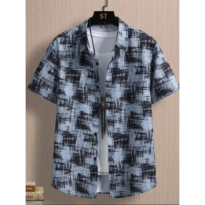 Nam Nam Ice Silk Áo Sơ Mi Tay Ngắn Thiết Kế Mùa Hè In Hình Áo Sơ Mi Thanh Niên Thời Trang Retro Thời Trang Inch Áo Sơ Mi Hợp Thời Trang