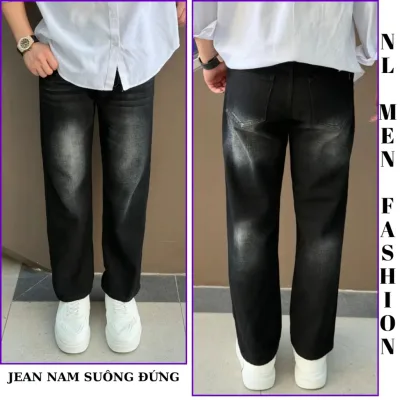 Quần Jean Nam Ống Rộng Dáng Suông Chất Vải Dày Dặn Màu Wash Xám Trầm Form Baggy Suông