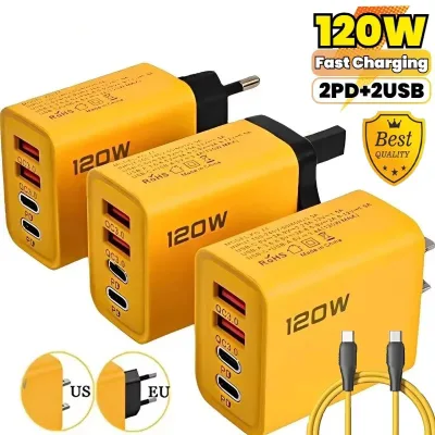 120W Nhanh Chóng Sạc 4-Cổng sạc điện thoại di động loại USB C Sạc Kép Pd Qc3.0 Bộ chuyển đổi trên tường EU/US/Phích cắm chuẩn Anh Quốc Cho Iphone15 Samsung