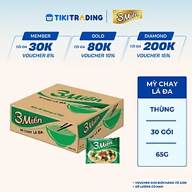 Thùng 30 Gói Mì Reeva 3 Miền Chay Lá Đa 65G