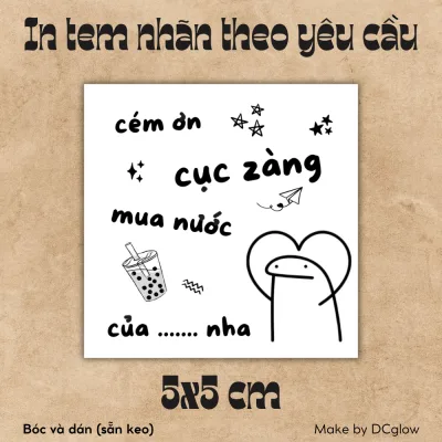 Tem, nhãn dán hộp quà sinh nhật, sticker trang trí có keo dán size 5x5cm Tem dán ly trà sữa in theo yêu cầu