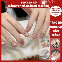 Set 24 móng tay giả ngắn học sinh kiểu nghệ thuật DIY - tặng kèm 5 dụng cụ làm móng